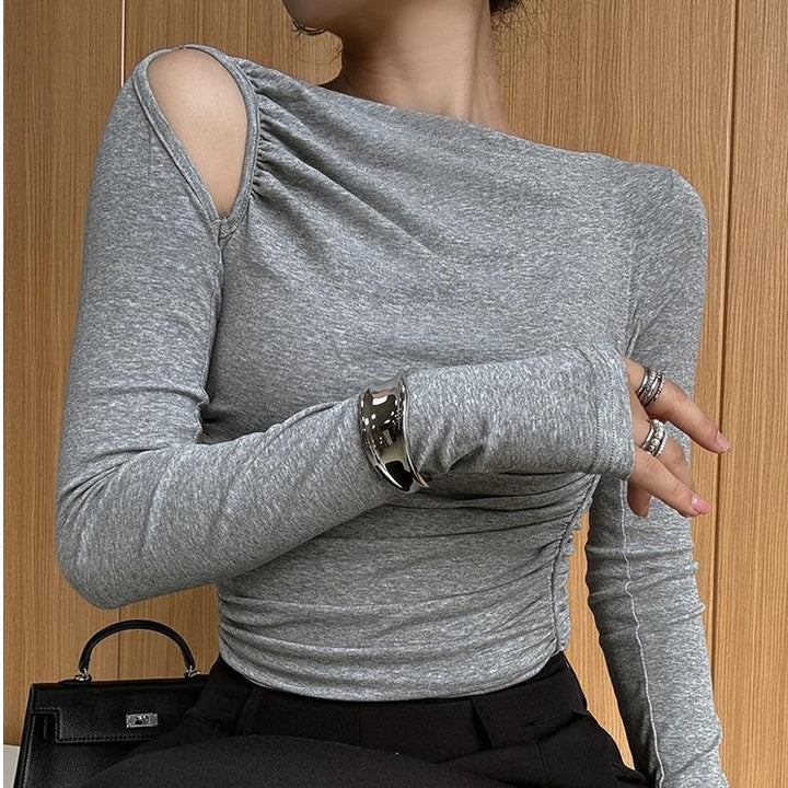 Damen asymmetrisches Longsleeve-Shirt mit Raffung Drune