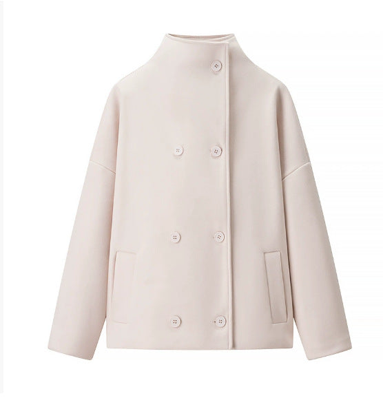 Damen 200+ boxy Wollmix Kurzjacke mit Stehkragen und verdeckter Doppelknopfleiste Drune