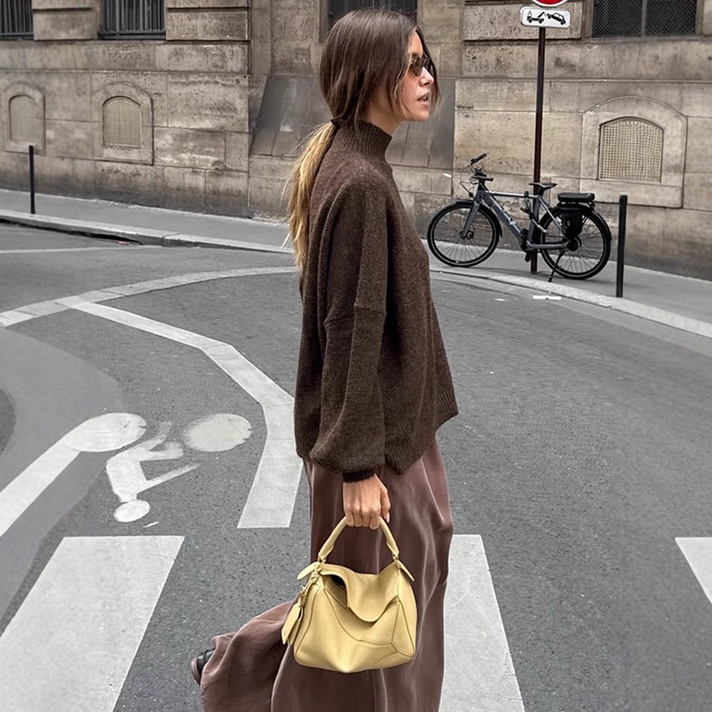 Damen Oversized Rollkragenpullover aus feinem Strick mit Ballonärmeln Drune