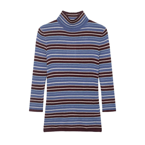 Damen Gestreifter Feinstrick-Rollkragenpullover mit schmaler Rippenstruktur Drune