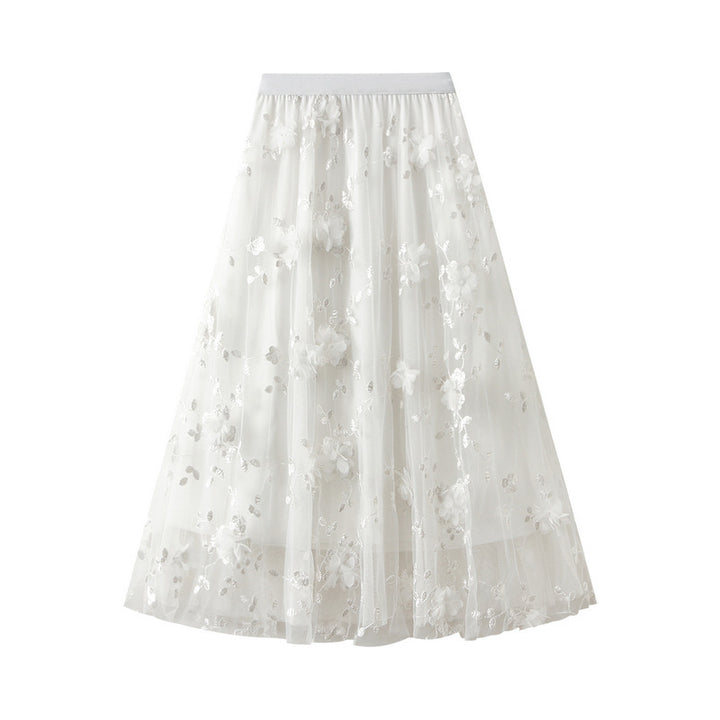 Damen Floral Bestickter Tüll Maxi Rock Drune