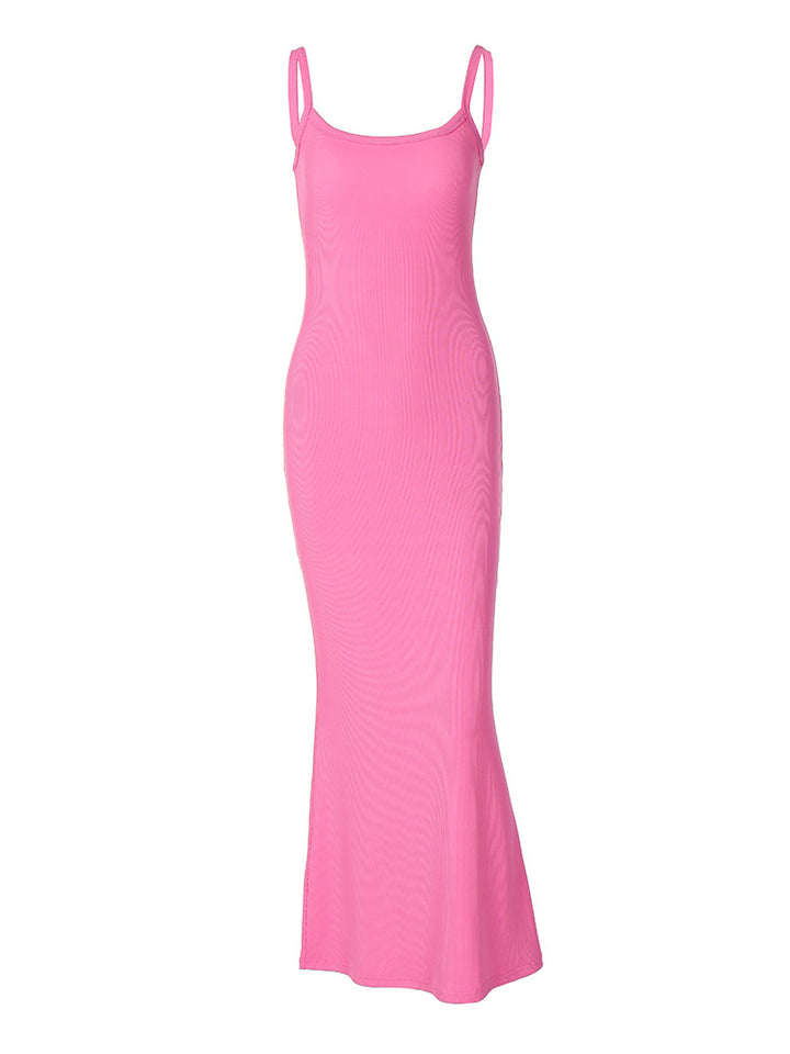 Damen Maxikleid mit feiner Rippenstruktur und schmalen Spaghettiträgern Drune