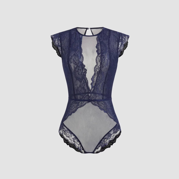 Damen Elegantes Spitzenbody mit tiefem V-Ausschnitt und zarten Rüschendetails Drune