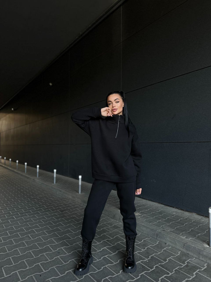 Damen sportliches Fleece-Set mit hohem Kragen und praktischen Reißverschlusselementen Drune