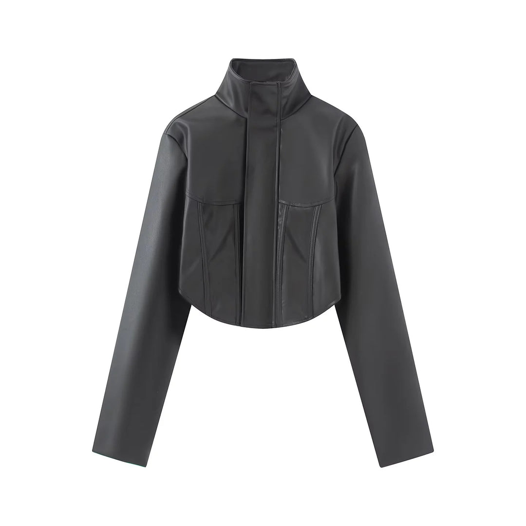 Damen nan kurzes Sculpted Korsettjacke mit Stehkragen, Epaulette‑Detail und verdeckter Druckknopfleiste Drune