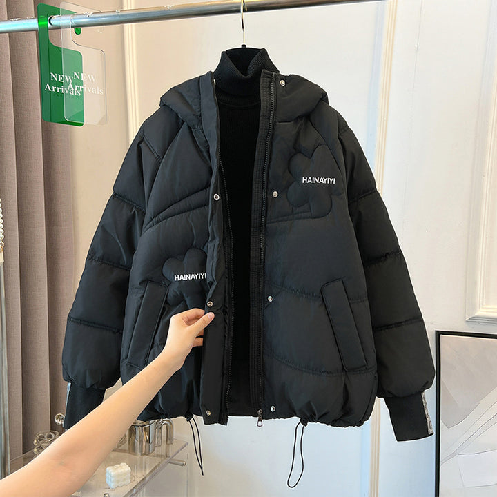 Damen Modische Kurze Daunenjacke mit Kapuze und praktischen Taschen Drune