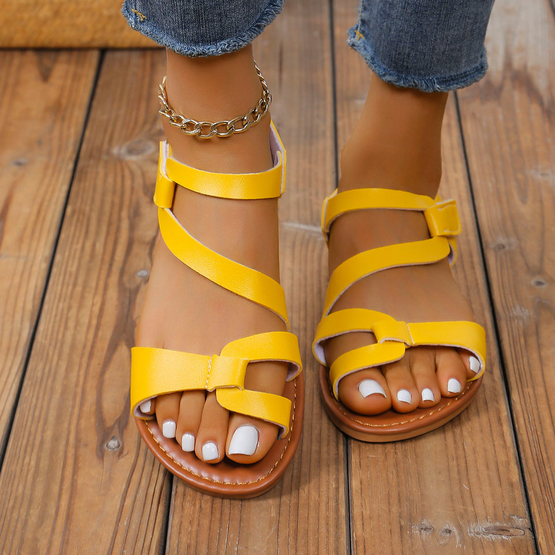 Damen Strappy Comfort Slide Sandalen mit verstellbaren Knöchelriemen Drune