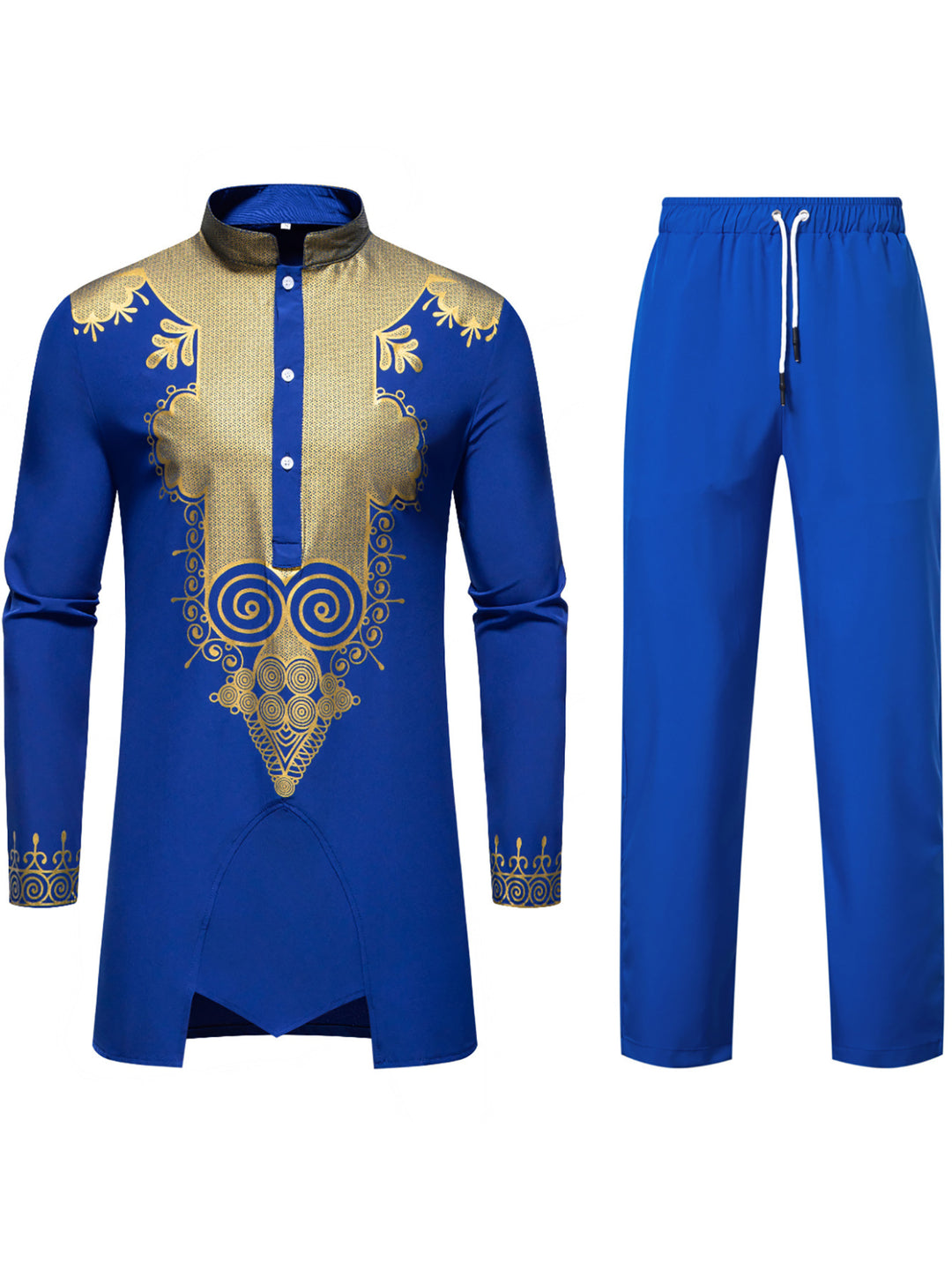 Herren Traditionelles Tunika-Set mit Mandarinkragen und goldverzierten Ornamenten Drune