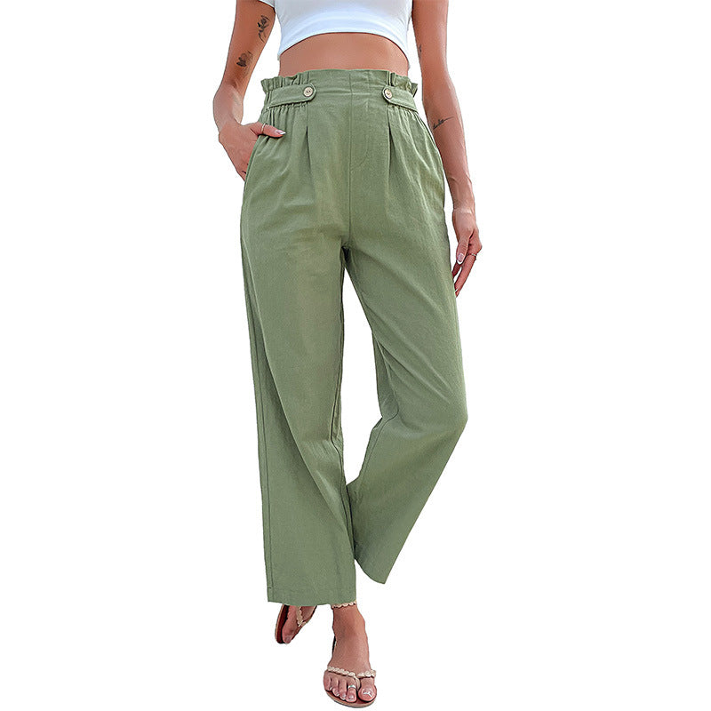 Damen Hochtaillierte Culotte-Hose mit Bundfalten, Knopf-Tabulierung und weitem Bein Drune