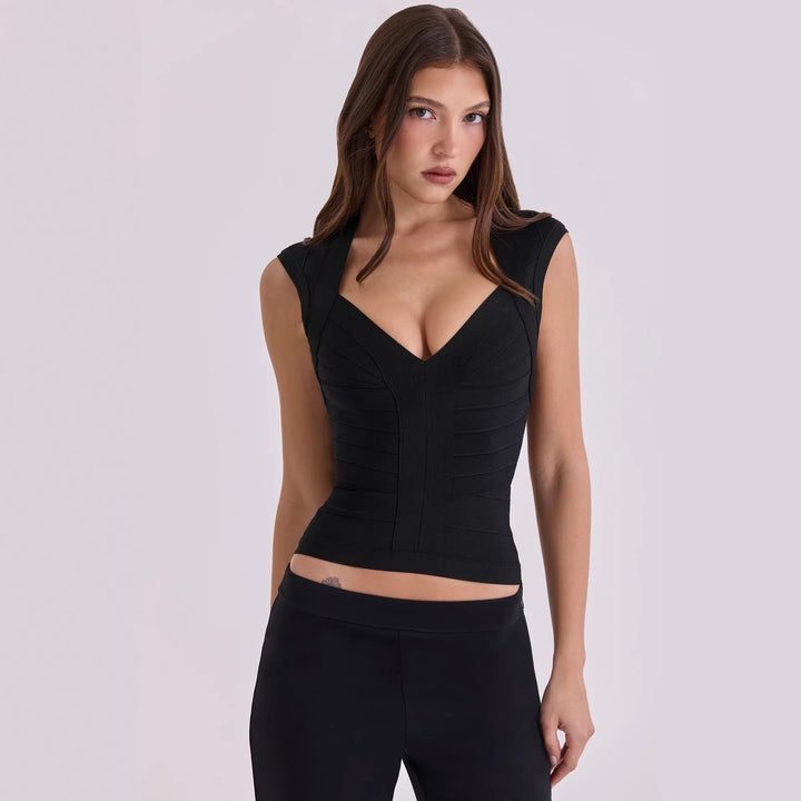 Damen figurformendes Top mit modernem V-Ausschnitt und hochwertigem Material Drune