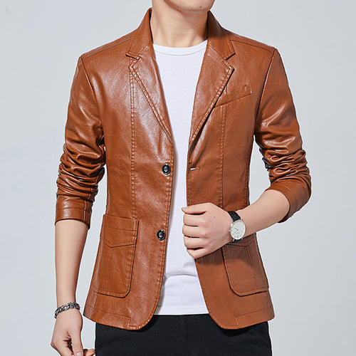 Herren Kunstleder-Sakko im Blouson-Stil mit Hemdkragen und aufgesetzten Taschen Drune
