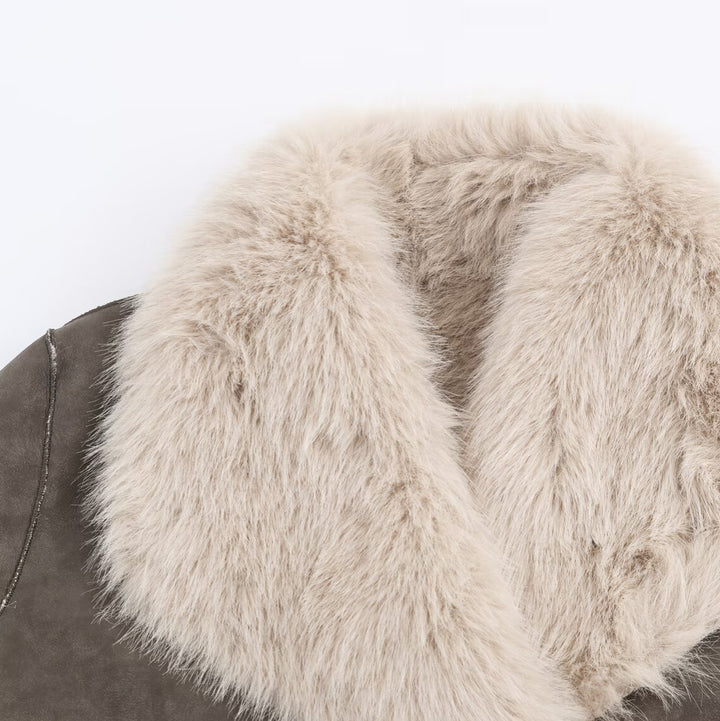 Damen Modischer Kunstpelz-Mantel mit elegantem Revers Drune