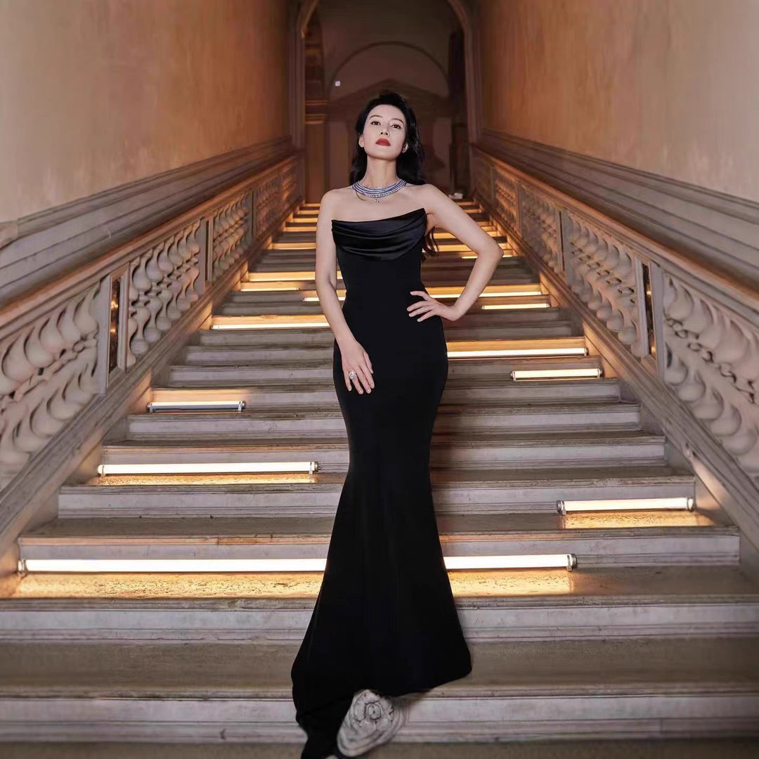 Damen Elegantes Meerjungfrau-Kleid mit schulterfreiem Design und langen Ärmeln Drune