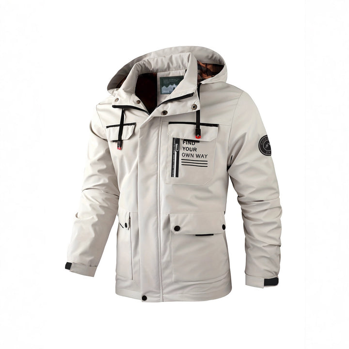 Herren leichter Softshell-Parka mit wasserabweisender Beschichtung, Kapuze und Multifunktions-Taschen Drune
