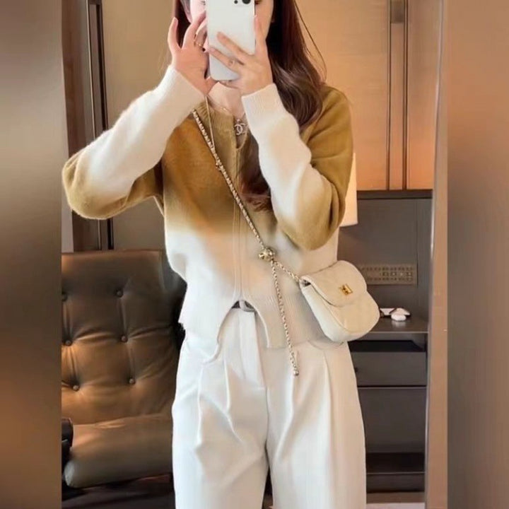 Damen kuscheliger Übergangs-Pullover mit elegantem V-Ausschnitt und Reißverschluss Drune