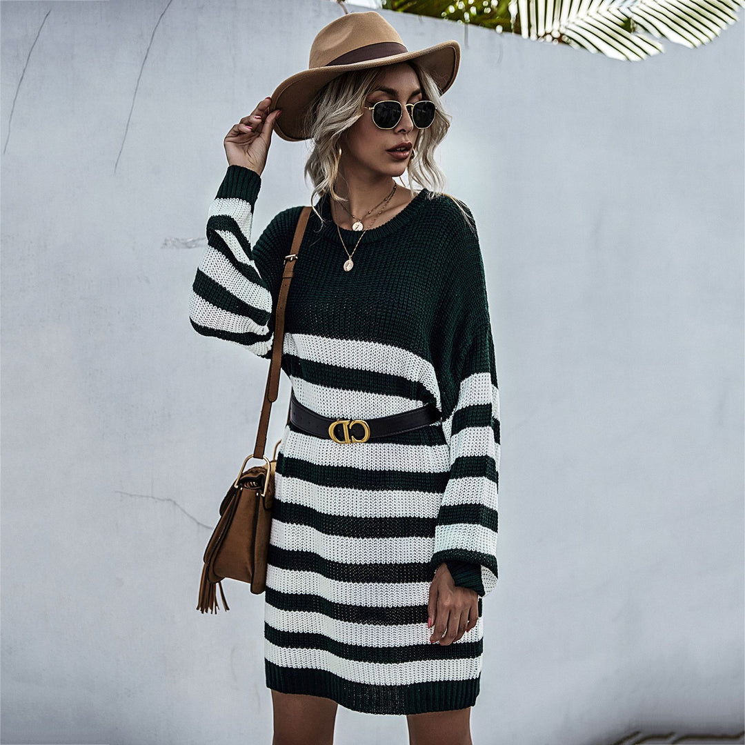 Damen Strickkleid im Oversize-Look mit Blockstreifen und geripptem Saum Drune