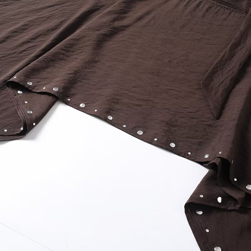Damen Asymmetrisches Poncho‑Cape mit Bindeschal und Ösenbesatz Drune