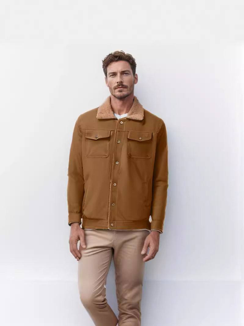 Herren lässige Jacke mit Kunstfellkragen und praktischen Taschen Drune