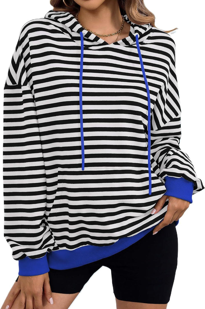Damen gestreifter Kapuzenpullover mit stylischer Kängurutasche Drune