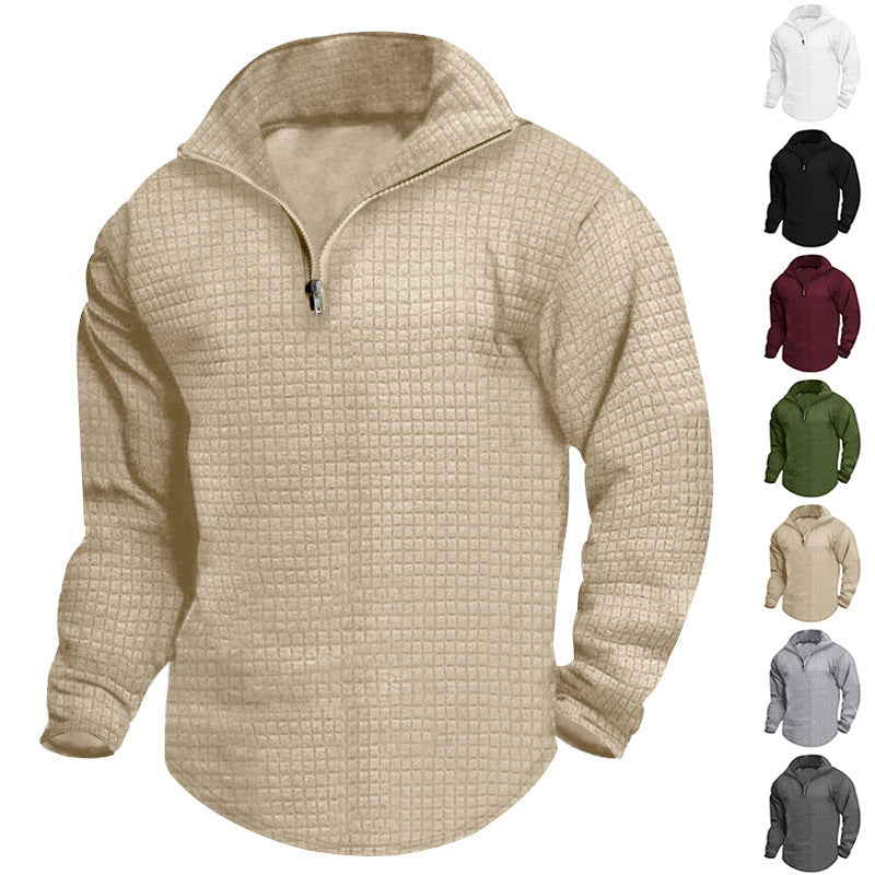 Herren nan thermoregulierender Waffel-Halbzip-Pullover mit Stehkragen und gerundetem Saum Drune