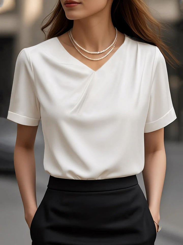Damen Elegantes V-Ausschnitt Blusenshirt mit kurzärmeligen Design Drune