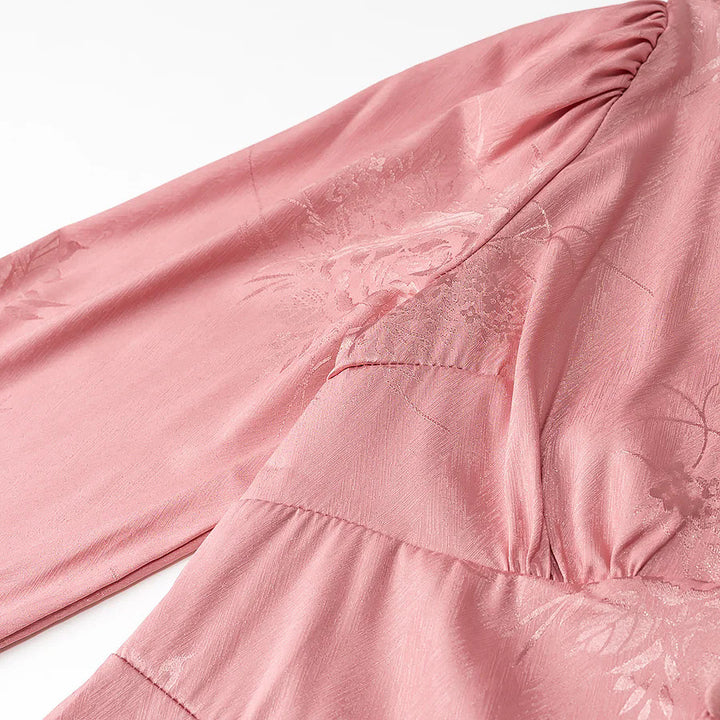 Damen nan Jacquard-Minikleid mit tiefem V-Ausschnitt, dekorativer Zierknopfleiste und voluminösen Ballonärmeln Drune