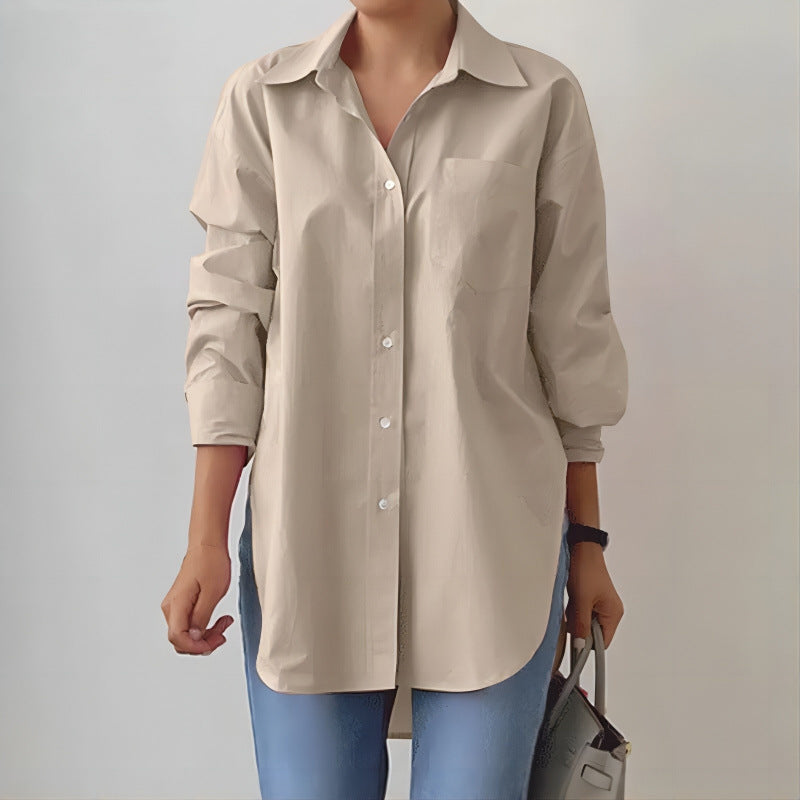 Damen Oversized Hemdbluse mit verlängertem Saum und Seitenschlitzen Drune