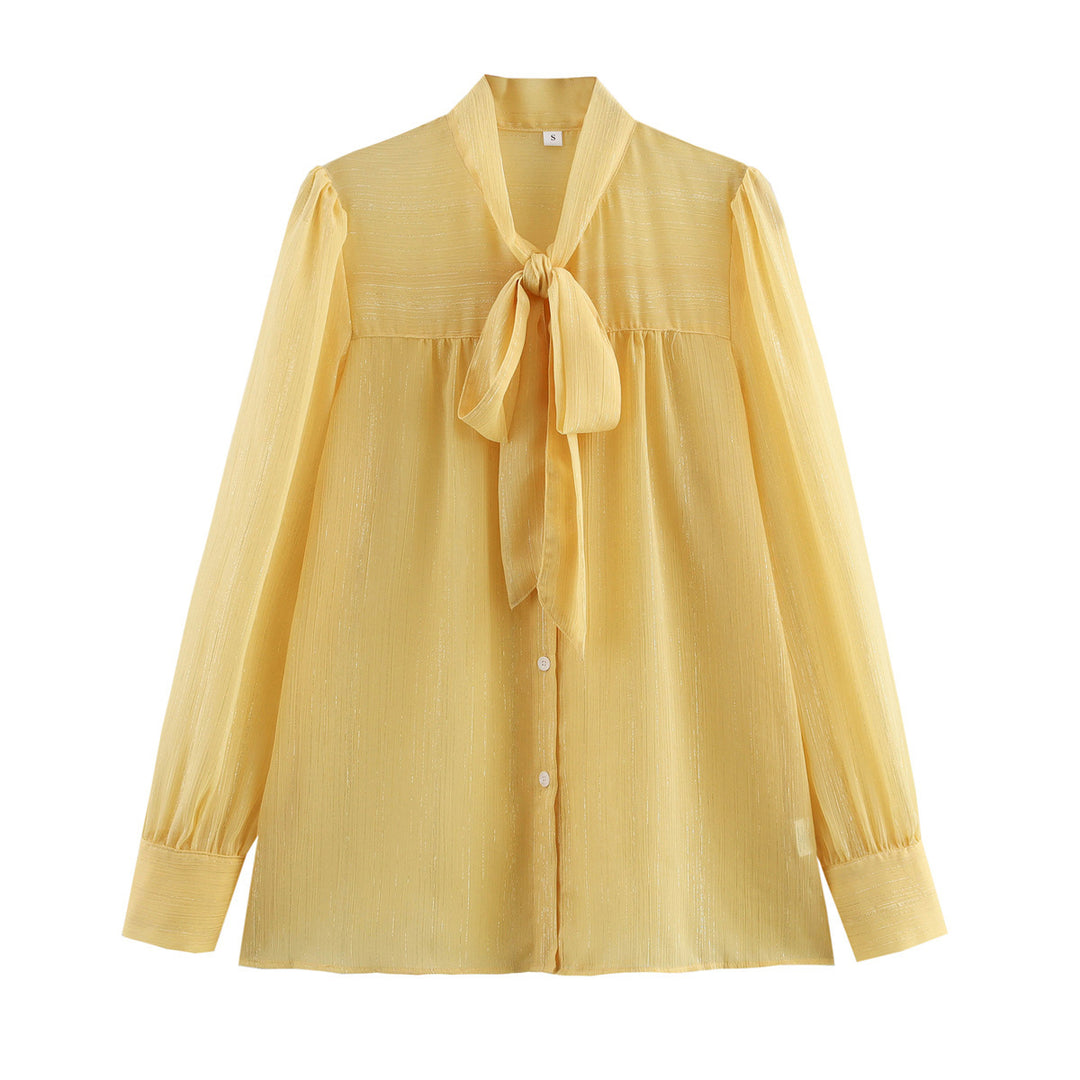 Damen Bluse mit Schluppe und transparentem Stoff Drune
