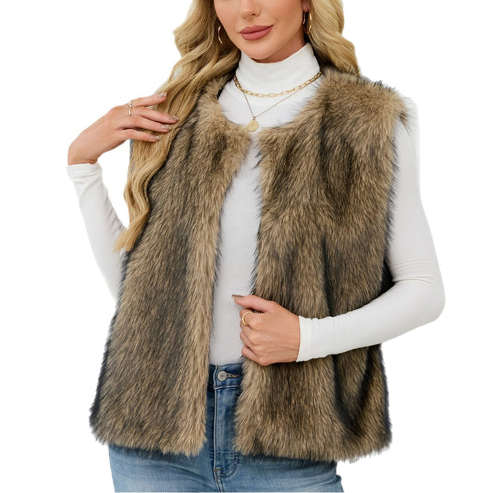 Damen Flauschige Kunstpelzweste mit voluminösem Kragen Drune