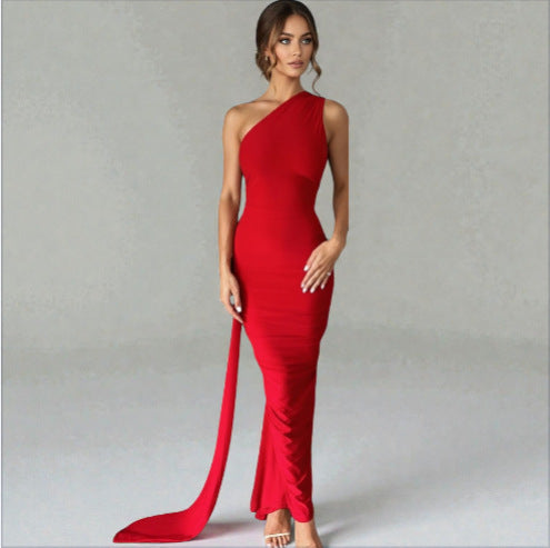 Damen Einseitiges Maxi-Kleid mit elegantem Schnitt und fließendem Saum Drune