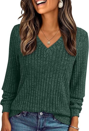 Damen Weicher Rippstrickpullover mit V-Ausschnitt Drune