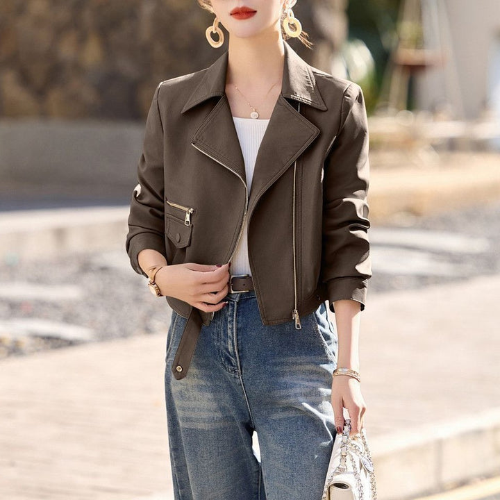 Damen modische Bikerjacke mit asymmetrischem Reißverschluss und praktischen Taschen Drune