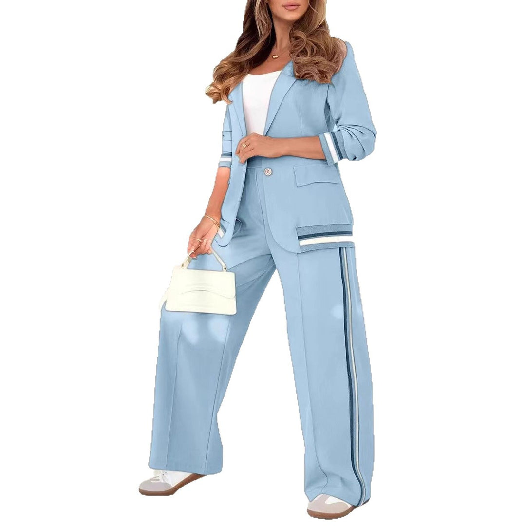Damen Zweiteiler-Blazer mit weitem Hosenbein und kontrastierenden Seitenstreifen Drune