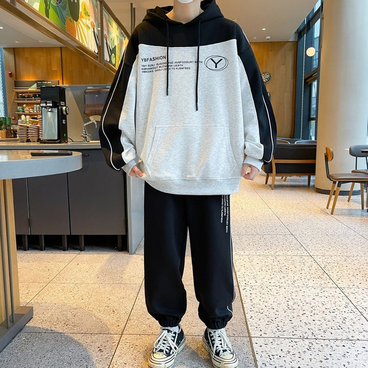 Herren Oversize-Trainingsset mit Block-Design Hoodie und konischer Jogginghose Drune