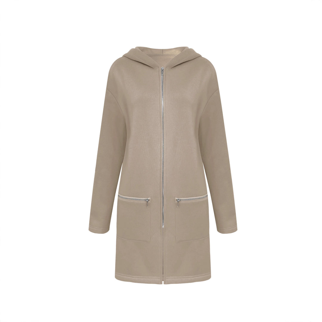 Damen Longline Übergangsjacke mit durchgehendem Reißverschluss und Zipper‑Taschen Drune