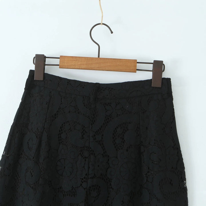 Damen nan hochtaillierte Spitzenslouchhose mit durchgehendem Futter, weitem Bein und Bund mit Gürtelschlaufen Drune