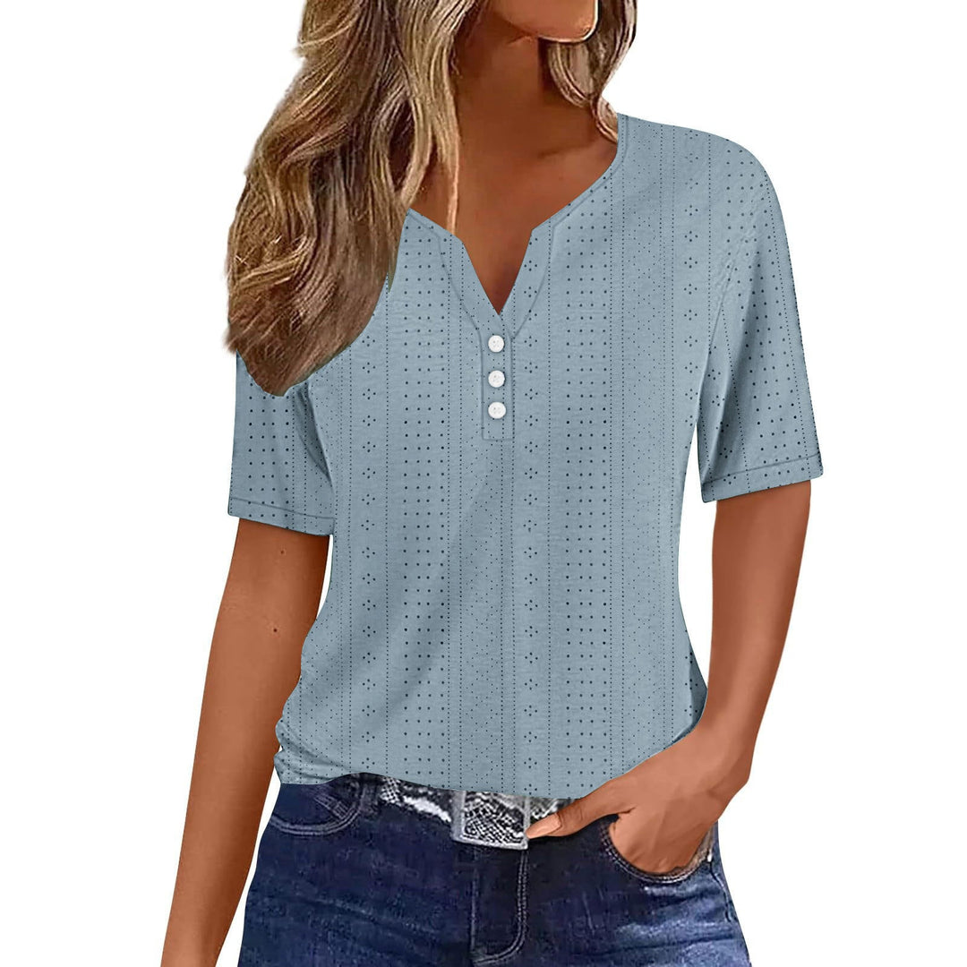 Damen Kurzarmshirt mit modischer Knopfleiste und Struktur Drune