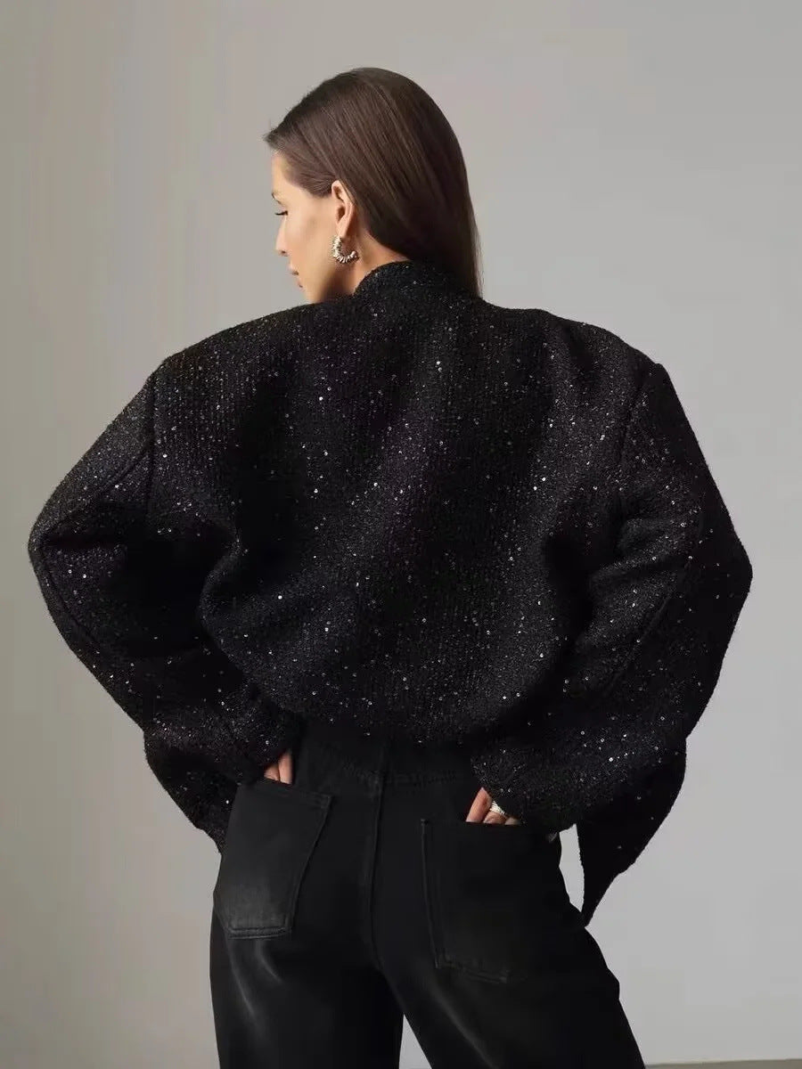Drune | Gold Pailletten Stehkragenjacke