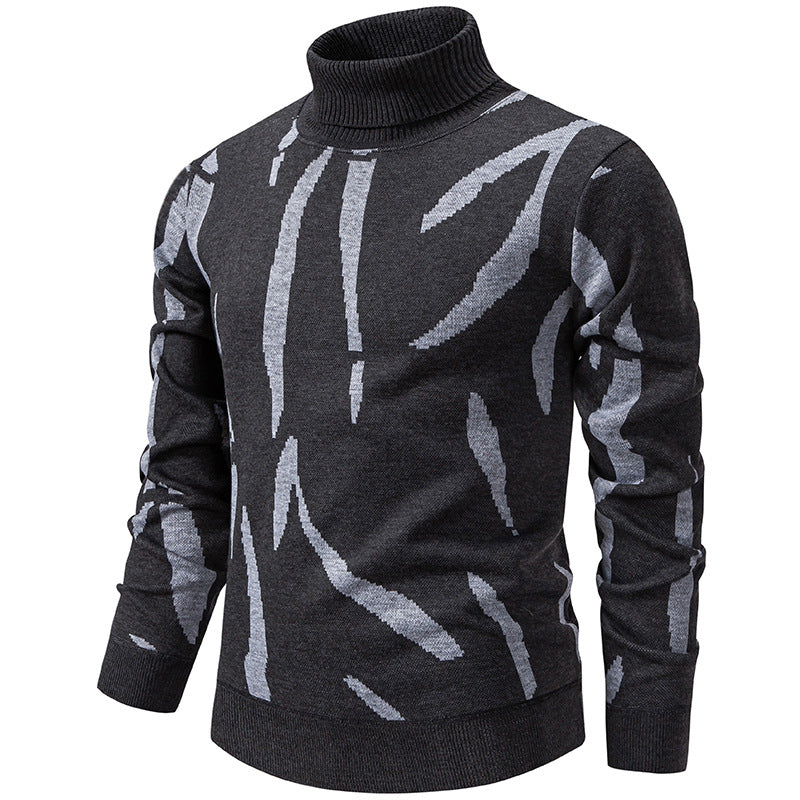Herren Strukturierter Rollkragenpullover mit abstraktem Jacquardmuster und gerippten Abschlüssen Drune