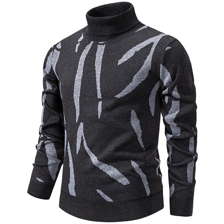 Herren Strukturierter Rollkragenpullover mit abstraktem Jacquardmuster und gerippten Abschlüssen Drune