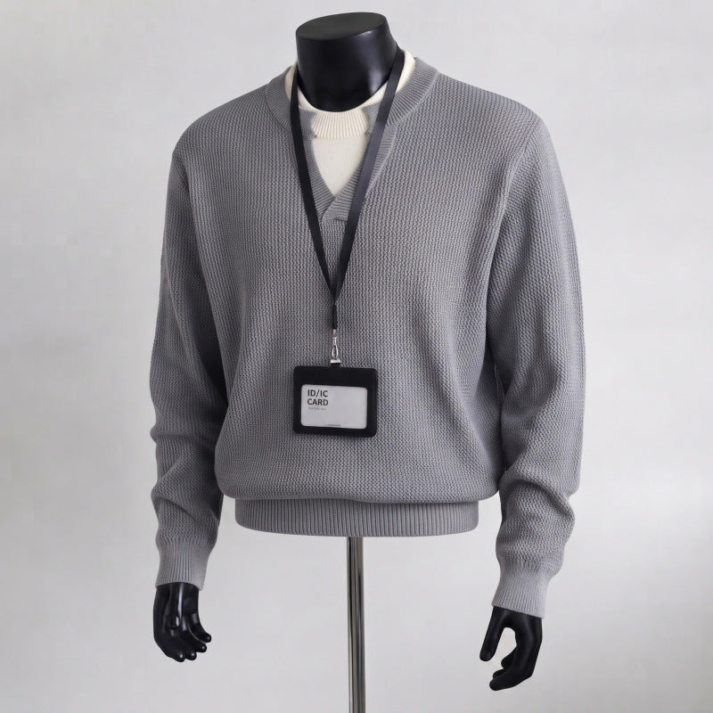 Herren Bequemer Strickpullover mit V-Ausschnitt Drune