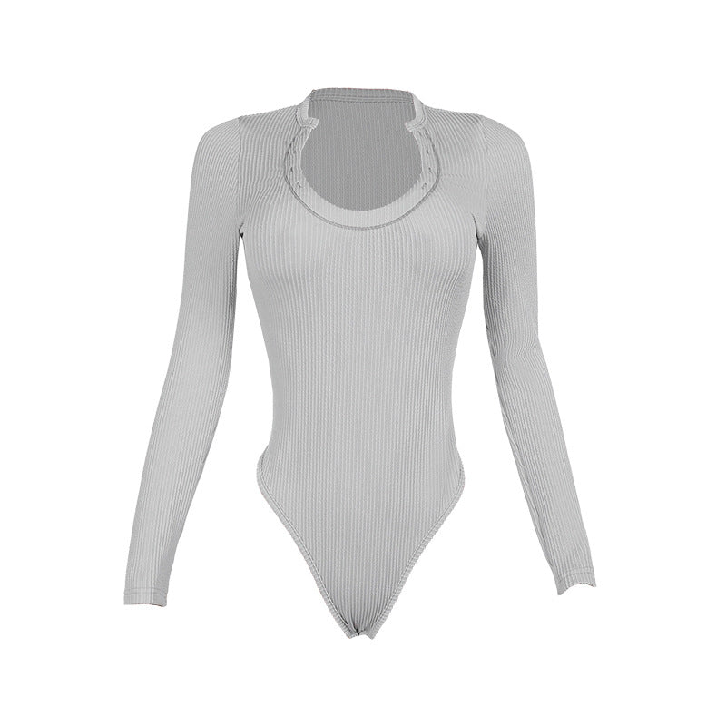 Damen Langarm Bodysuit mit elegantem Rundhalsausschnitt Drune