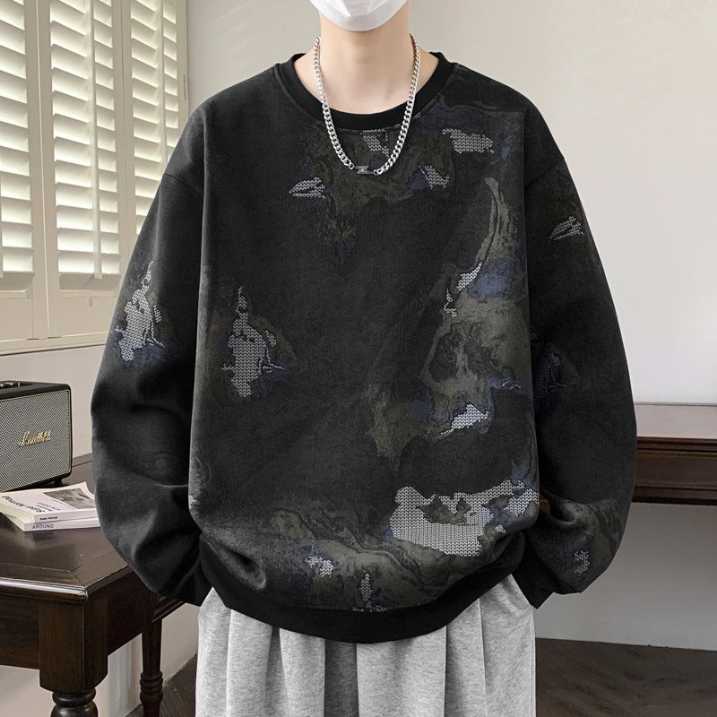 Herren Oversize-Sweatshirt mit abstraktem Marmor-Print und schwerer Baumwollmischung Drune