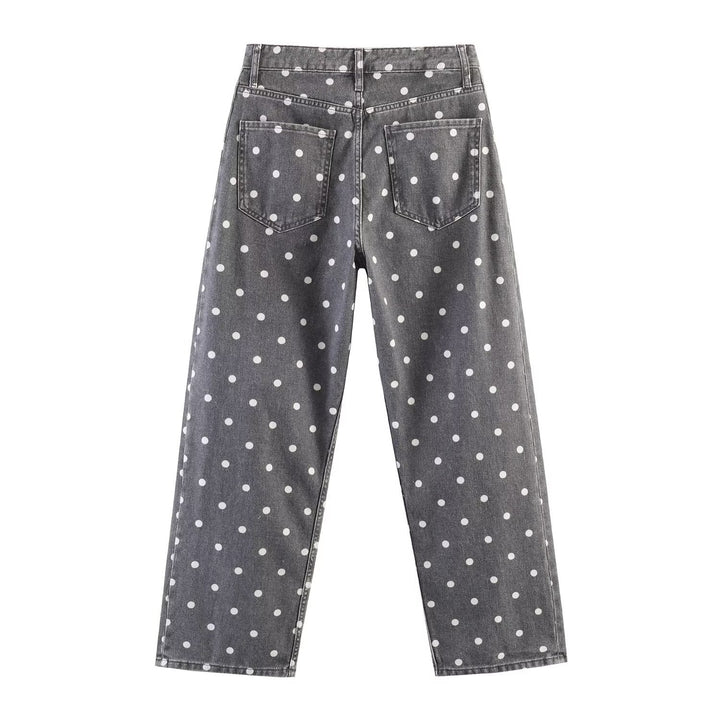 Damen Weite High-Waist-Jeans mit ganzflächigem Punktenmuster und geradem Bein Drune