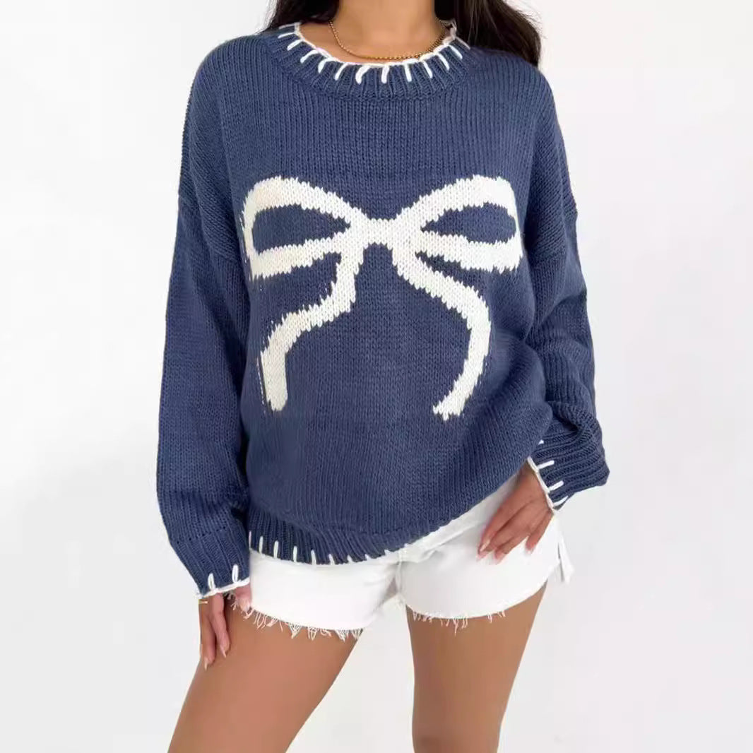 Damen lässiger Pullover mit kunstvollem Schleifenmuster Drune