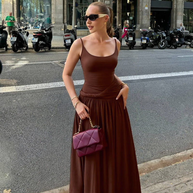 Damen Elegantes Maxikleid mit Wickel-Design und elastischem Oberteil Drune