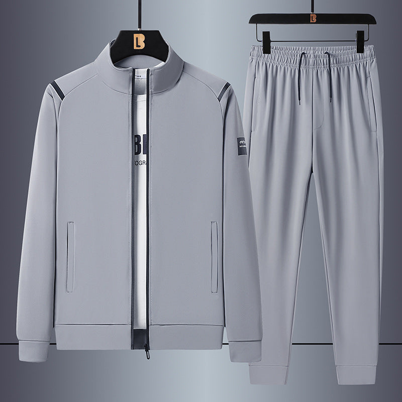 Herren sportliches Freizeit-Trainingsset mit Stehkragen-Reißverschlussjacke und elastischer Tunnelzug-Jogginghose Drune
