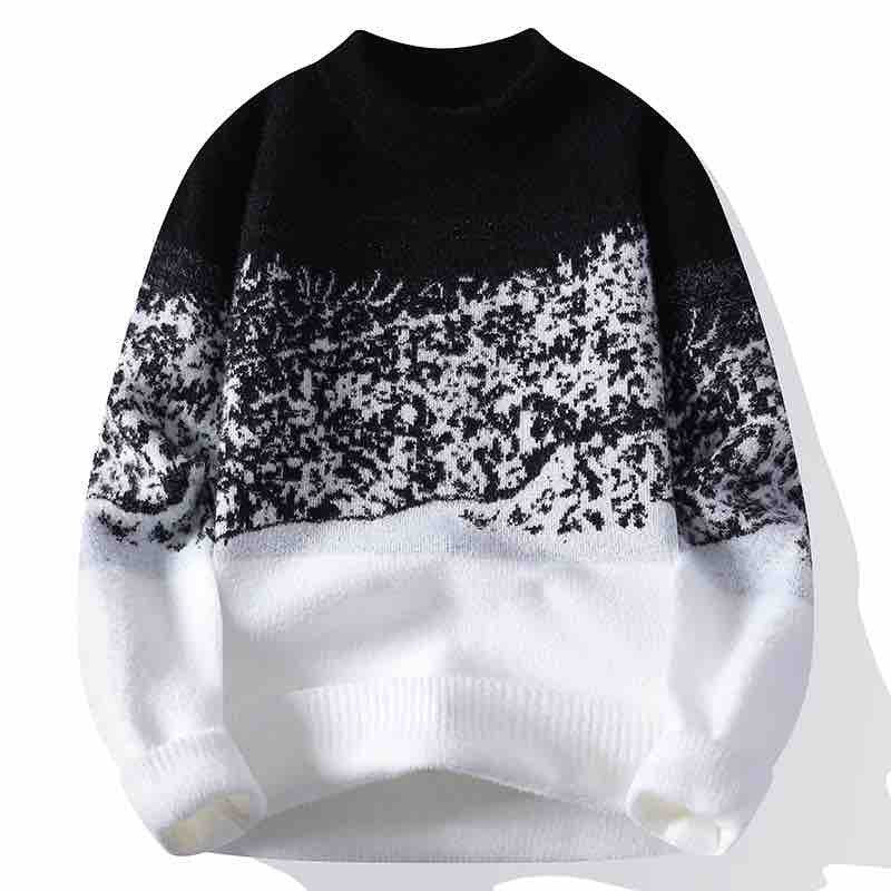 Unisex Oversized Strickpullover mit Jacquardstruktur und Rundhalsausschnitt Drune