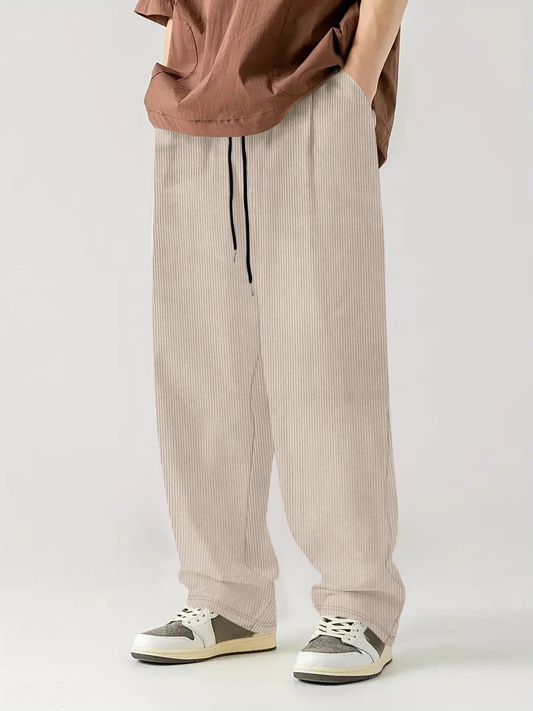 Herren nan weite Relax-Freizeithose aus geripptem Jersey mit Kordelzug, Seitentaschen und weitem Bein Drune