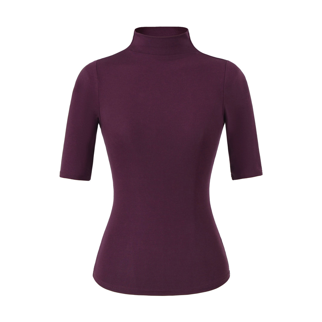 Damen Figurbetontes Stehkragen-Shirt mit halblangen Ärmeln Drune